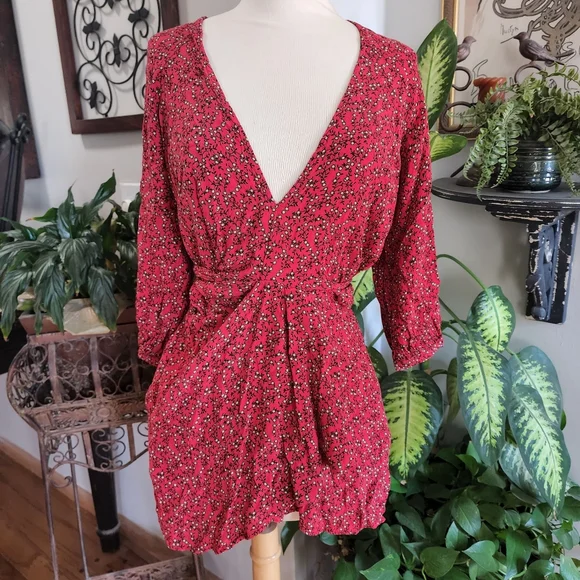 open lace back dress Free People Womens Frenchie Casual V-Neck Wrap Dress Red M at Amazon  Women's Clothing store